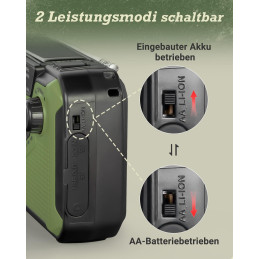 Prunus J-369 3000maH Radio AM/FM Solcelle/Håndsving