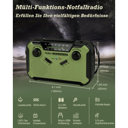 Prunus J-369 3000maH Radio AM/FM Solcelle/Håndsving