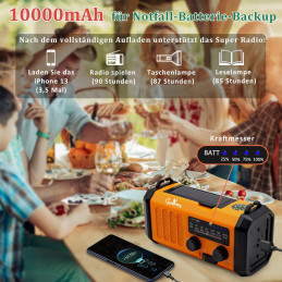 Solar Håndsving Radio FM/AM 10,000 mAh PowerBank