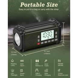 PRUNUS J-924D 10000mAh nødradio, Solar DAB+/FM/SD/BT/USB+AAA
