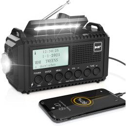 DAB/DAB+/FM Digital 5000mAh nødradio, Solar,USB+AAA