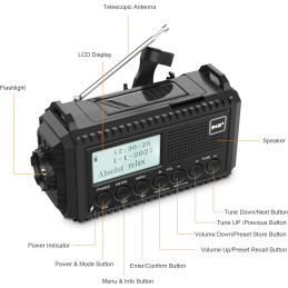 DAB/DAB+/FM Digital 5000mAh nødradio, Solar,USB+AAA
