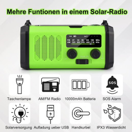 Solar Håndsving Radio FM/AM 10,000 mAh PowerBank