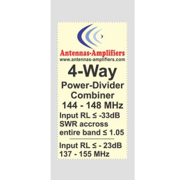 144 – 148 MHz Power Divider 4-Way “N” Connectors 1/4 wl