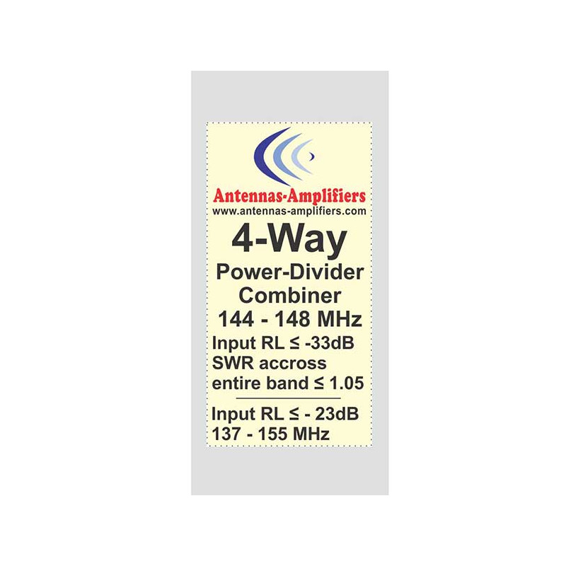 144 – 148 MHz Power Divider 4-Way “N” Connectors 1/4 wl 144 – 148 MHz Power Divider 4-Way “N” Connectors 1/4 wl